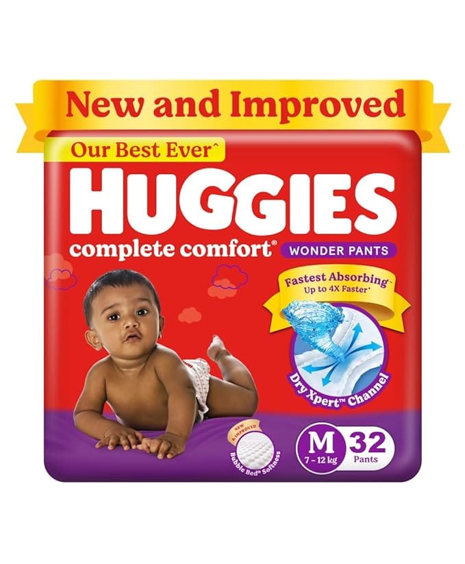 Huggies Complete Comfort Wonder Pants Medium (M) Size Baby Diaper Pants, 32 count