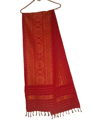 Aronai- Assamese Bodo Traditional Handwoven Ethnic Dress (MUFFLER/SCARF) Color : Red