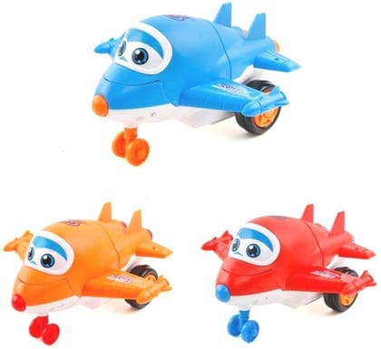 Mini Cartoon Transformer Plane for Kids Friction Powered Push & Go Airplane Toys for Kids - Multicolor (Set of 3)