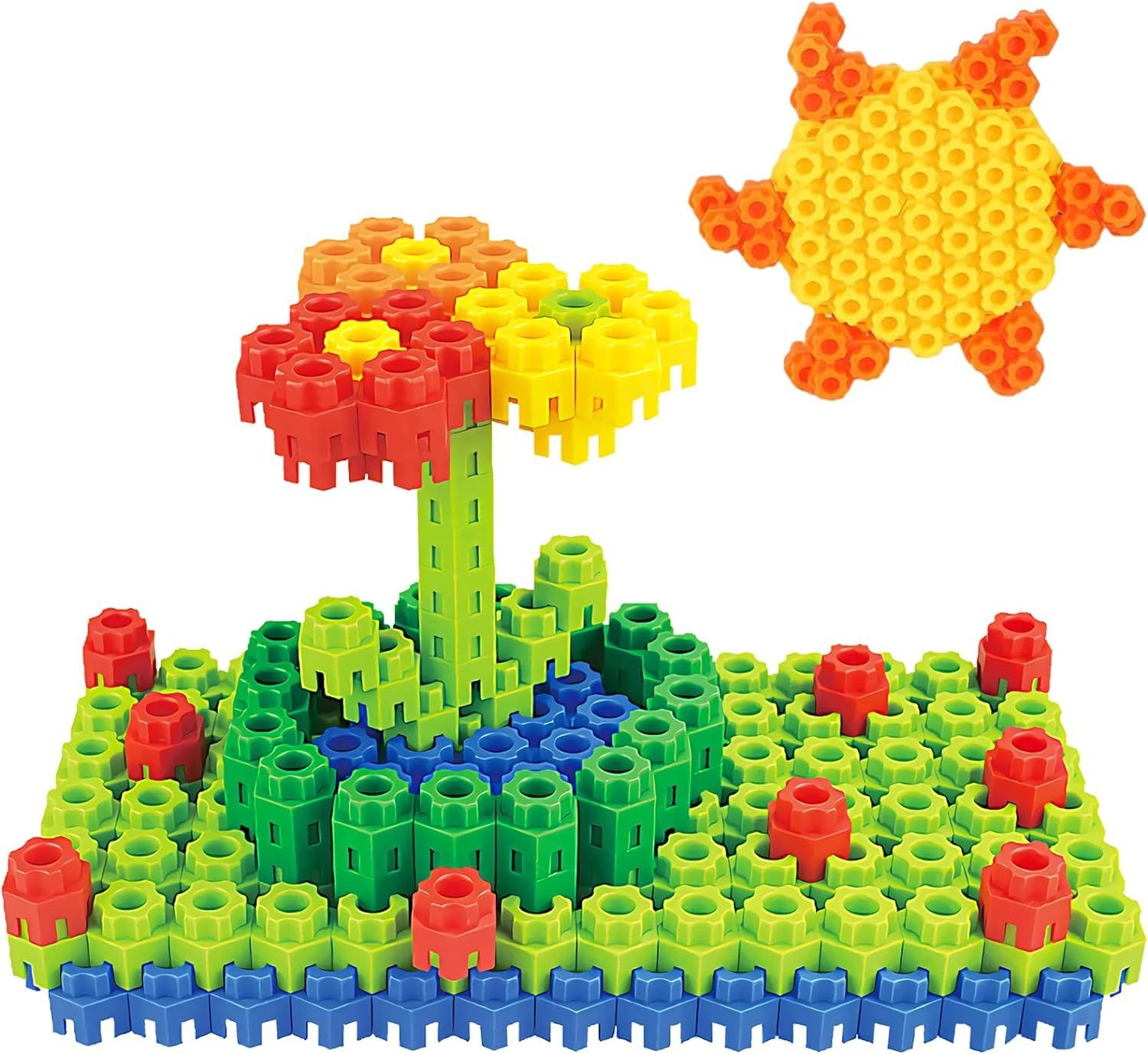 Planet of Toys Hexagonal Building Blocks 150 Piece, STEM Toys Building Sets Kids Building Toys for 3+ Year Old Boys Girls, Educational Kids Toys Connecting Toys Preschool Classroom