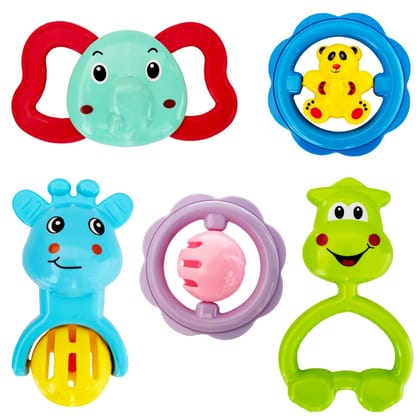 Planet Of Toys Colorful Attractive Plastic Non Toxic Set of Shake & Grab Rattle and Soothing Teether for New Born and Infants