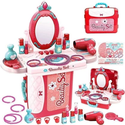 Planet of Toys Pretend Play Beauty Make Up Play for Kids with Makeup Accessories and Carry Suitcase,Plastic,Multi Color