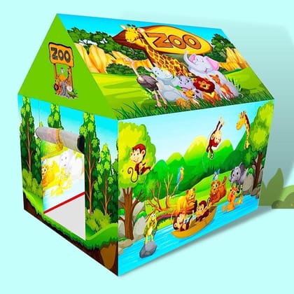 Planet of Toys Tent House for Kids 5 Years and Above with Jungle Safari Zoo Theme Play Water Repellent Big Size Play House for Girls and Boys, Multicolor