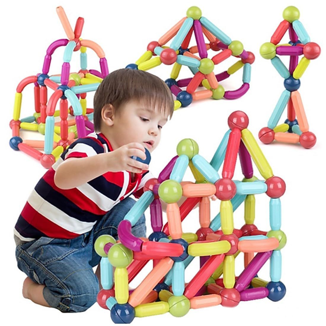 Planet of Toys Magnetic Stick Building Blocks STEM Educational Toy for Kids Montessori Learning Sticks and Balls for Preschools Toddlers Kids Educational Toys