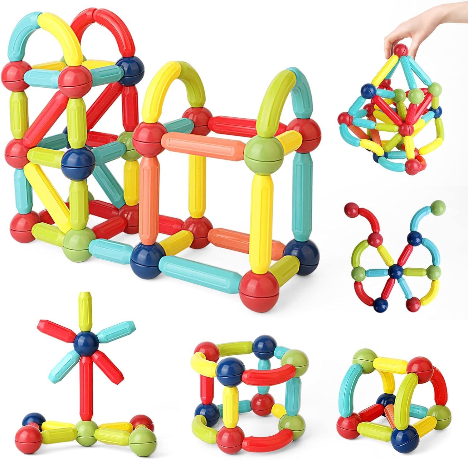 Planet of Toys Magnetic Sticks Building Blocks for Kids Big Magnetic Toys Kids Stem Toys Stick with Balls Game Set (16 Pcs)