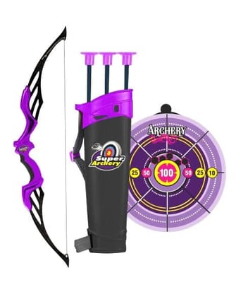 Planet of Toys Archery Set for Kids Bow & Arrow Toys for Boys & Girls | Bow Arrow Teer Dhanush Target Game for Kids - Purple