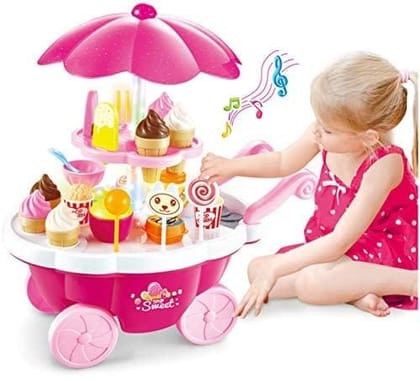 Planet of Toy Candy Cart Play Set | Ice Cream | Candy Counter Set | Kitchen Play Set with Lights and Music | Pretend Play Toys for Kids Girls and Boys - Pink