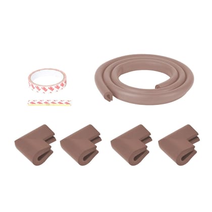 Safe-O-Kid - Unique High Density 2 mtr Long U - Shaped 1 Edge Guards with 4 Corner Cushions - Brown