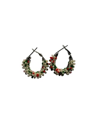 Multicolor beaded hoop earring