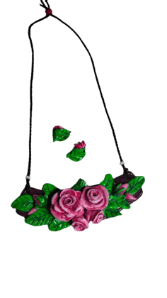 Floral Necklace Set PINK & GREEN