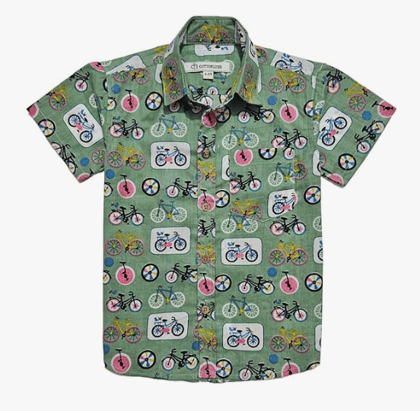 Cottonlush Bicycles Printed Pure Cotton Half Sleeves Shirt for Kids | Colorful