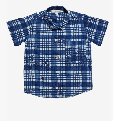 Cottonlush Indigo Minibikes and Checks Printed Blue Pure Cotton Half Sleeves Shirt for All Occasion