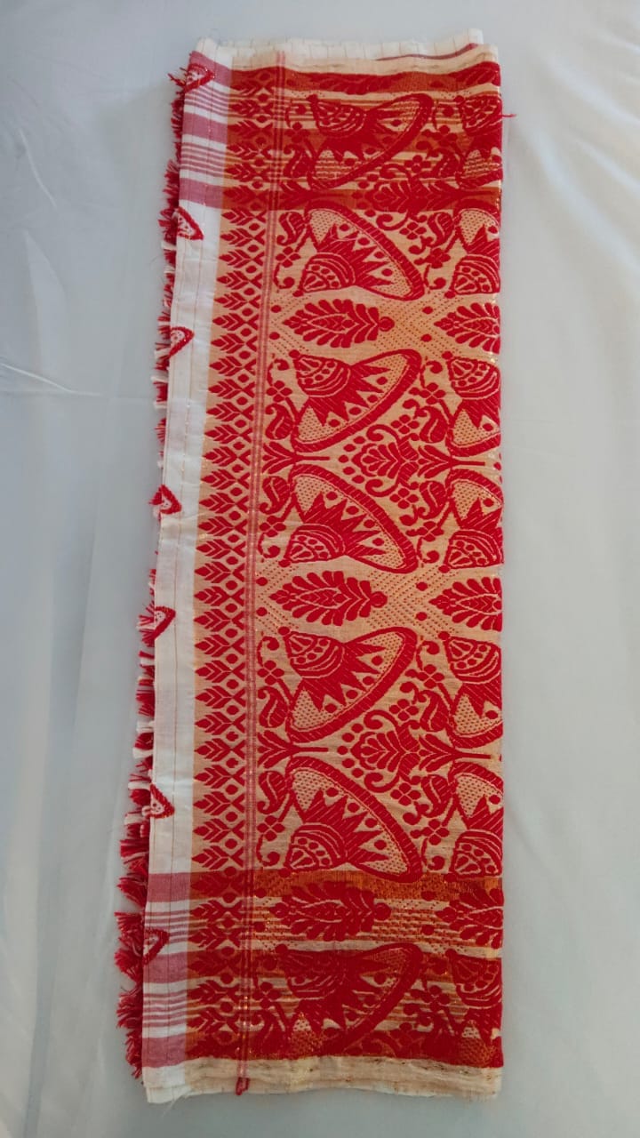 ASOMI Assamese Gamocha with Ludhiana Embroidery ( Japi Design)