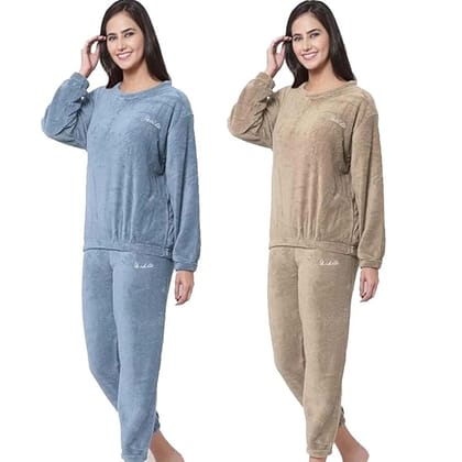 Combo Pack of 2 Women Winter Nightsuit Ladies Warm Night Suit Girls Pyjama Women's Top and Pajama Pants Regular Fit Pyjama Set