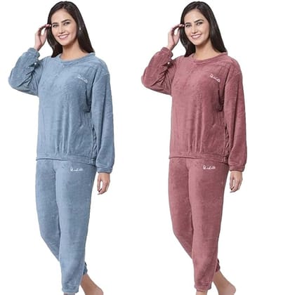 Combo Pack of 2 Women Winter Nightsuit Ladies Warm Night Suit Girls Pyjama Women's Top and Pajama Pants Regular Fit Pyjama Set