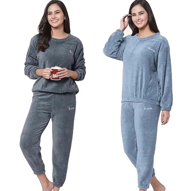 Combo Pack of 2 Women Winter Nightsuit Ladies Warm Night Suit Girls Pyjama Women s Top and Pajama Pants Regular Fit Pyjama Set