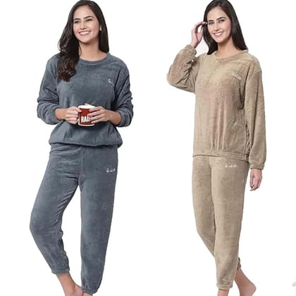 Combo Pack of 2 Women Winter Nightsuit Ladies Warm Night Suit Girls Pyjama Women's Top and Pajama Pants Regular Fit Pyjama Set