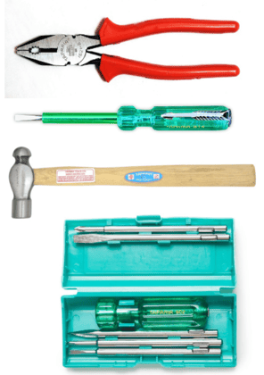 Taparia General Purpose Tool kit set  with Combination Plier 210mm L ,Ball Pen hammer 110gms. ,Screw dirver set with 5 Blades, Line Tester Green 180mm lenght .