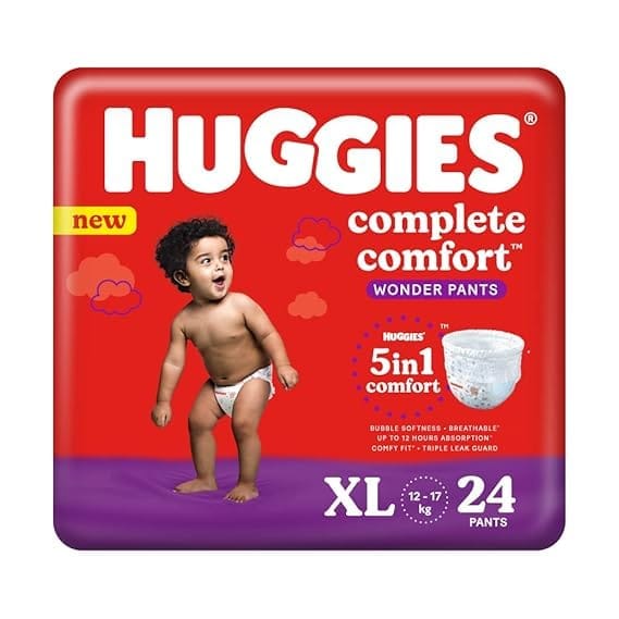 Huggies Complete Comfort Wonder Pants Extra Large (XL) Size Baby Diaper Pants, 24 count, with 5 in 1 Comfort