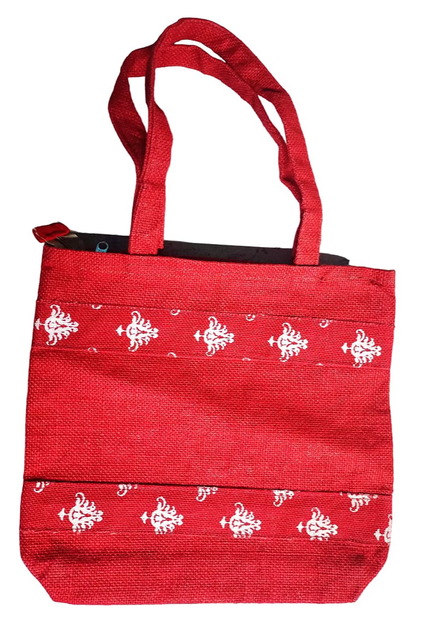 Short Jute  red Ladies bag