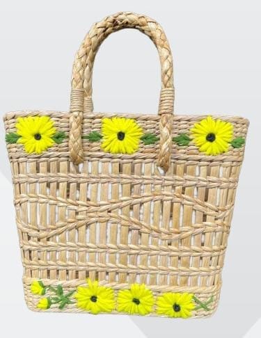 Kouna Yellow flower embroidered picnic basket