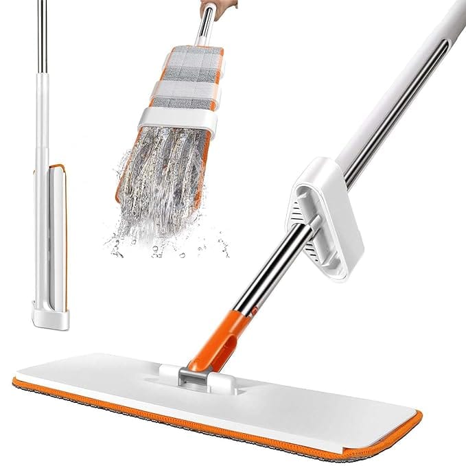 Raggle Flat Microfiber Magic Mop for Floor Cleaning,Home Hands Free Squeeze Mop 360° for Floor, Slider Squeeze Mop, Stainless-Steel Handle, Bucket Less Mop and Microfiber Refill (Squeeze Mop)