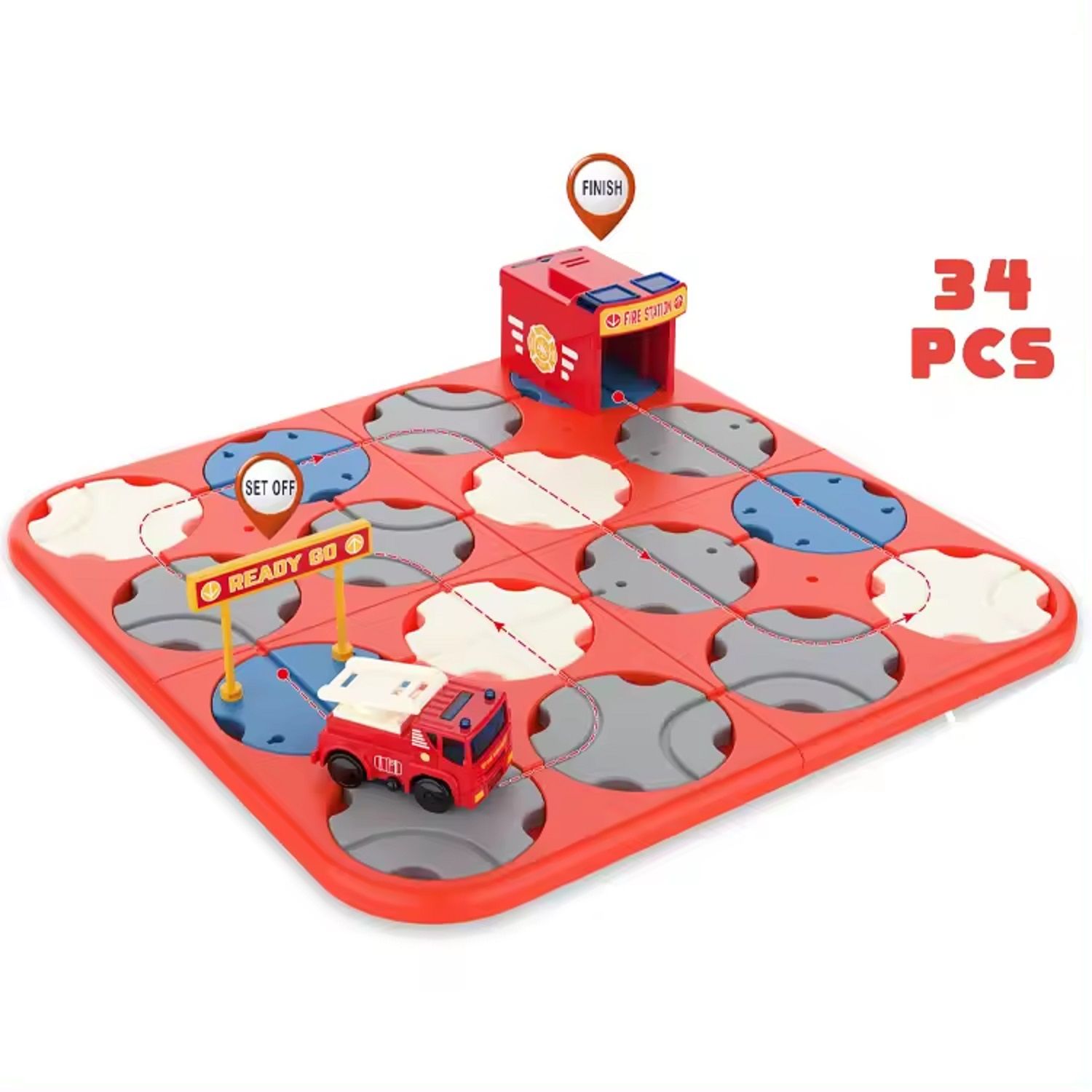 KTRS ENTERPRISE  34pcs Challenges Kids Brain Teaser Puzzle Logical Road Builder Blocks STEM Construction Educational Maze Games Toy For Kids Fire