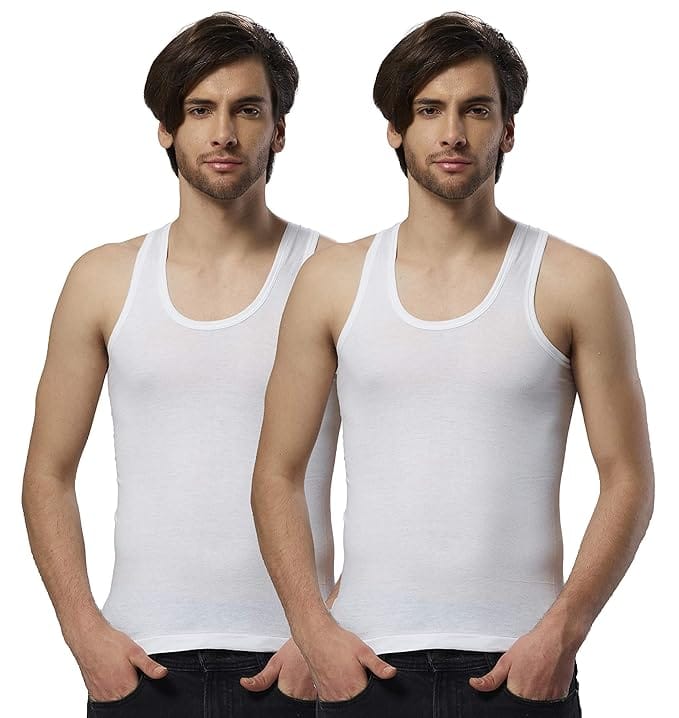 Essa Coold Men's Cotton Sleeveless White Vest ( Pack of 2 )