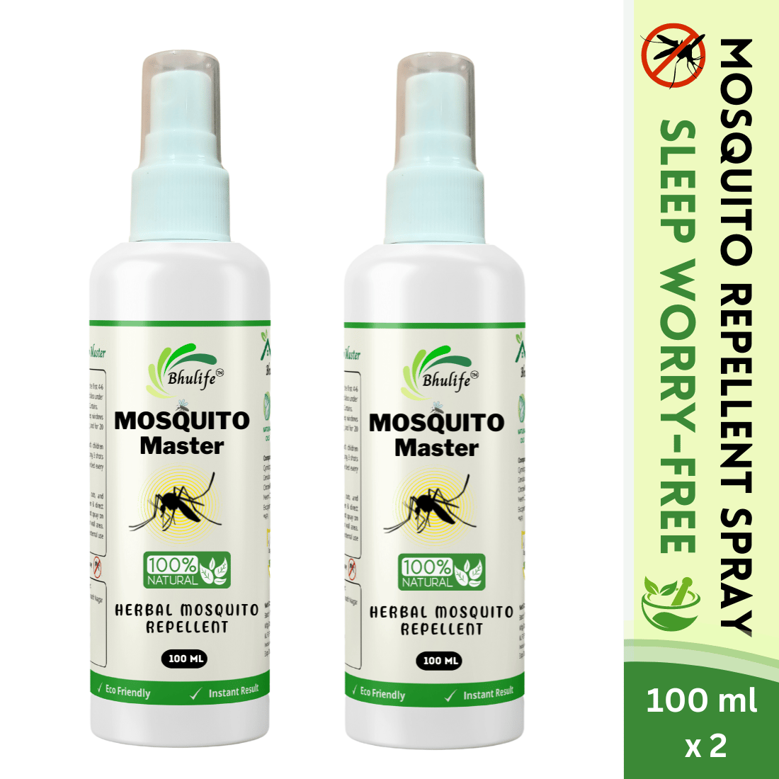 Bhulife Organic Mosquito Repellent Spray | Flying Insect Repellent Spray | 12 hrs Protection | 100MLx2