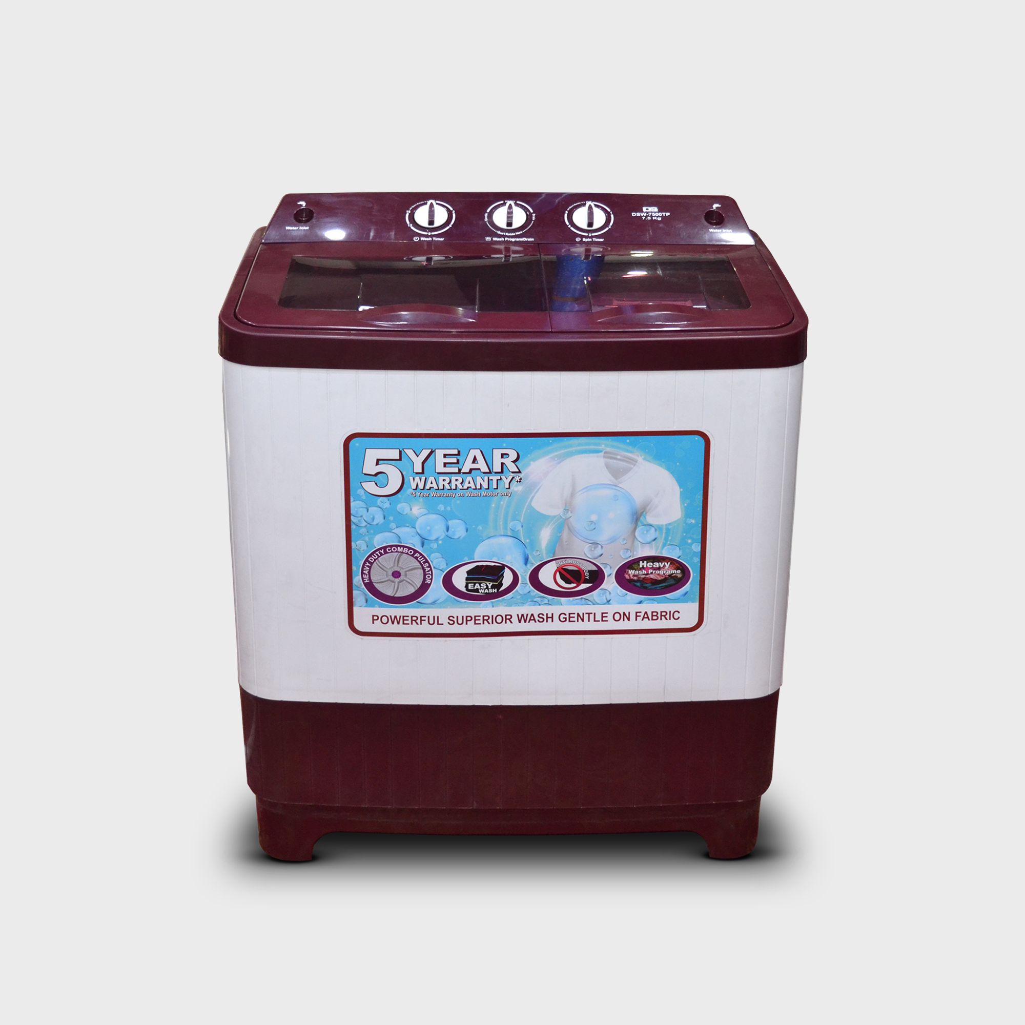 DAD Shop  SEMI AUTOMATICE WASHING MACHINE 7.5 KG DSW 7500 TP RED AND WHITE