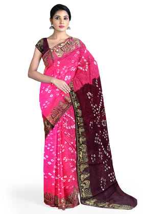 Pink Art Silk Exclusive Bandhani Saree