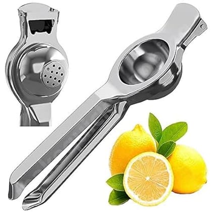 GLOBAL IMPEX 2 in 1 Stainless Steel Lemon Squeezer (190 Gram) With Bottle Opener Manual Citrus Press Juicer Comfortable Handle For Extracting Lemon Juice (Pack of 1)