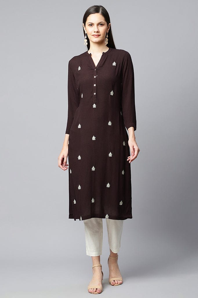 Charcoal Black Embroidered Straight Kurta