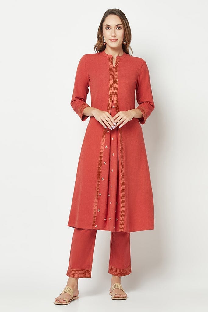 Red Embroidered Kurta Set