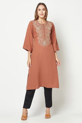 Rust Yoke Embroidered Kurta