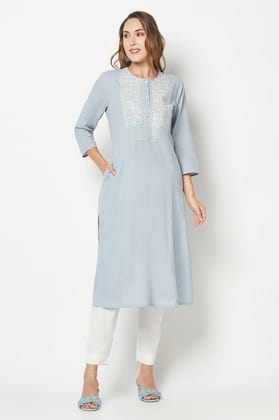 Light Blue Embroidered Straight Kurta