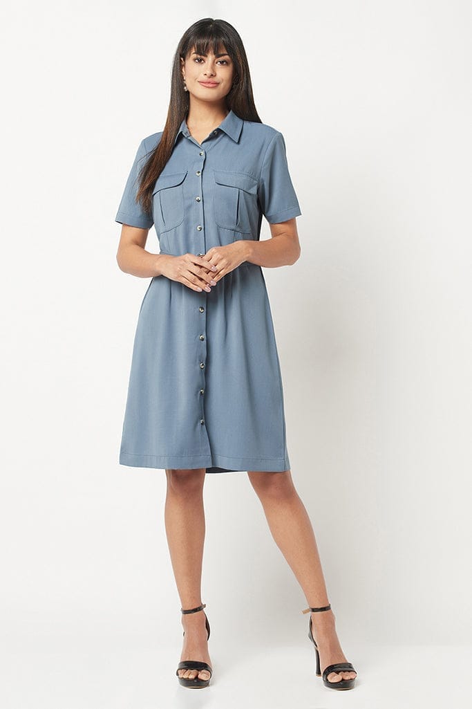 Smoke Blue Collar Dress