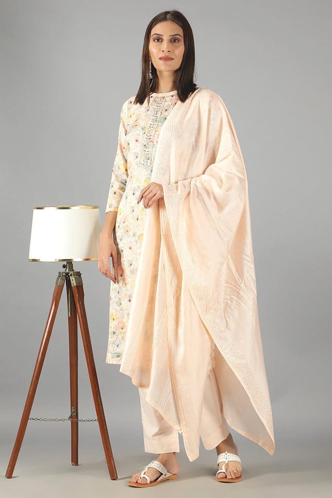 Pastel Orange Floral Kurta Set With Dupatta