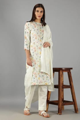 Pastel Yellow Floral Kurta Set With Dupatta