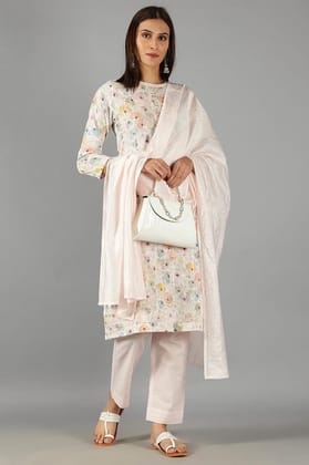 Pastel Pink Floral Kurta Set With Dupatta