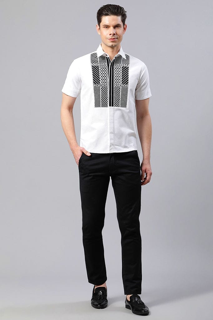 White Yoke Embroidered Straight Fit Shirt