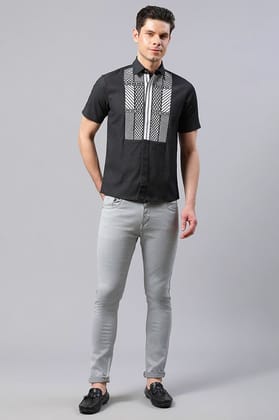 Black Yoke Embroidered Straight Fit Shirt