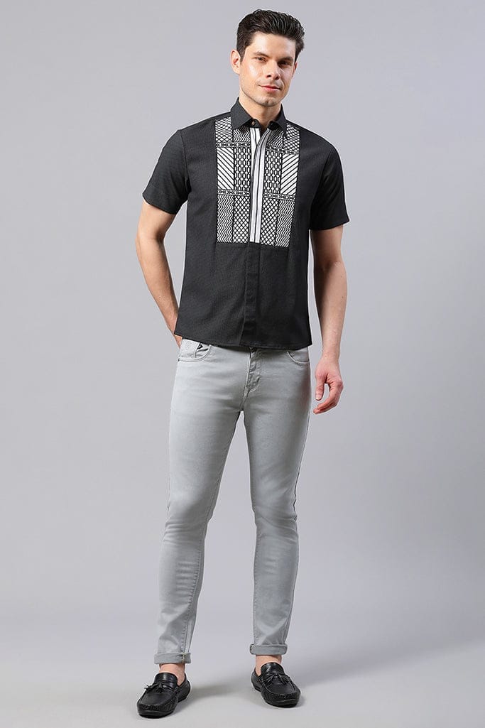 Black Yoke Embroidered Straight Fit Shirt