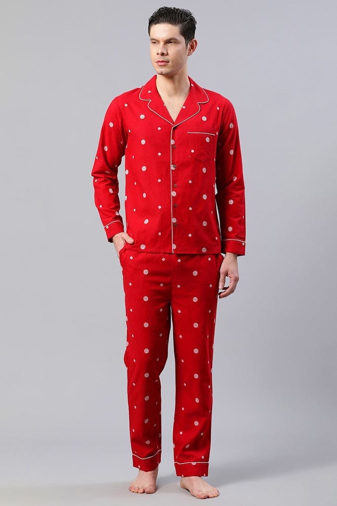 Red Dobby With Cord Detail Loungewear Set