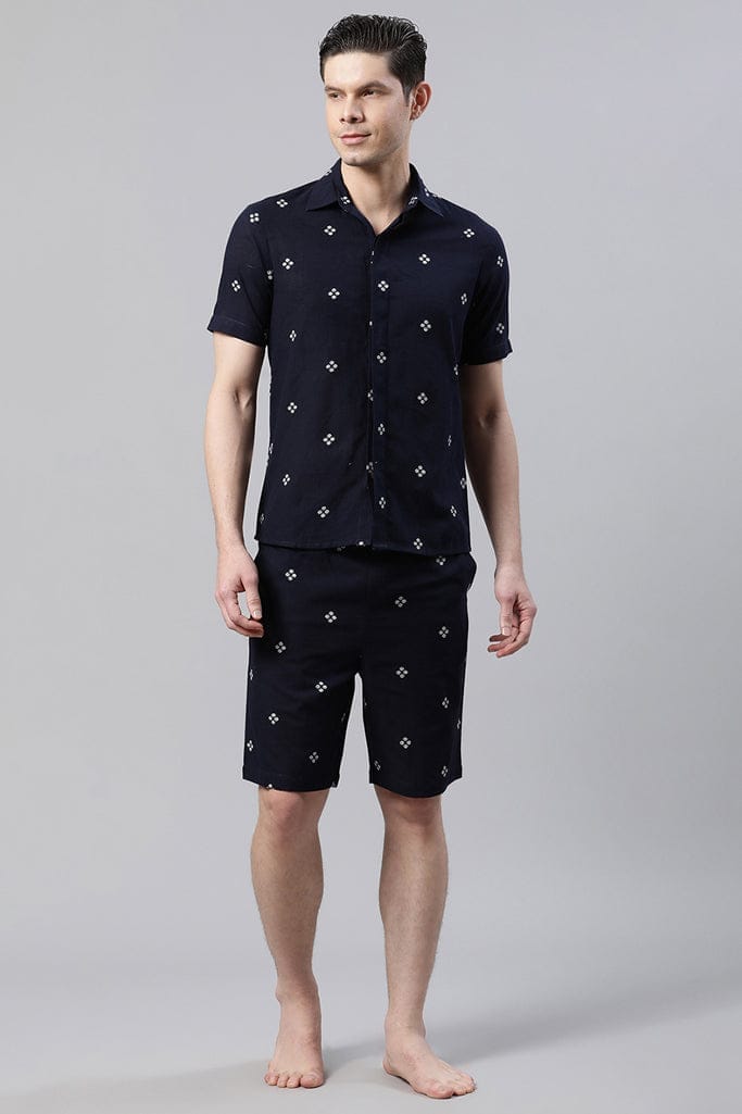 Men Geometric Motif Navy Blue Loungewear