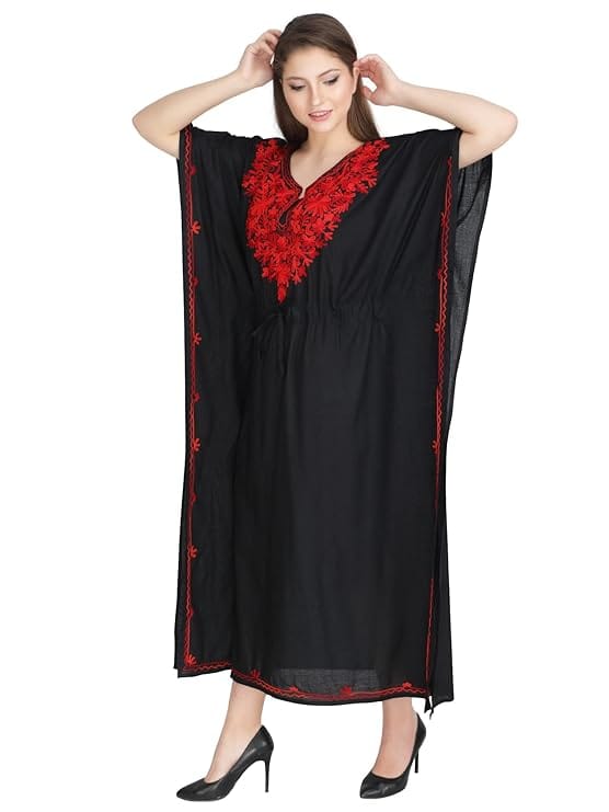 Women's Rayon Kaftan Dress Ladies Maxi Sleepwear Night Gown V-Neck Night Wear