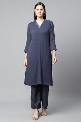 Navy Blue Sequins Embroidered Kurta Set