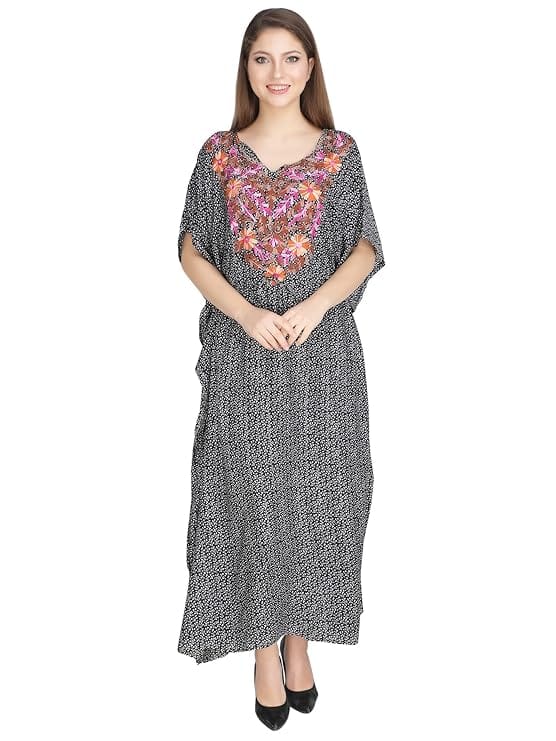 Women's Rayon Kaftan Dress Ladies Sleepwear Maxi Night Gown V-Neck Night Wear