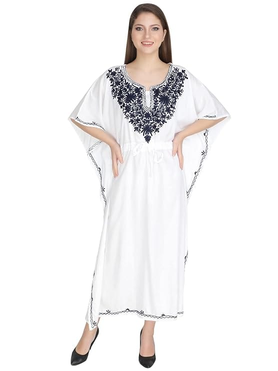 Women's Rayon Kaftan Dress Ladies Sleepwear Night Gown V-Neck Maxi Night Wear