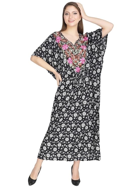 Women's Rayon Kaftan Dress Ladies Maxi Sleepwear Night Gown V-Neck Night Wear